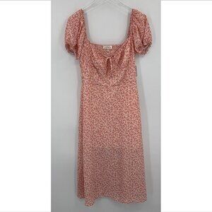 Row A Pink floral midi dress puffed short sleeve square neck smocked new Medium